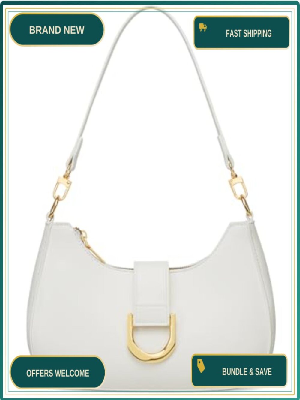 Crescent Shoulder Bag PU Vegan Leather Women's Small Purse with Gold Chain